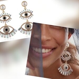 Evil eye irradescent crystal drop earrings | NWOT